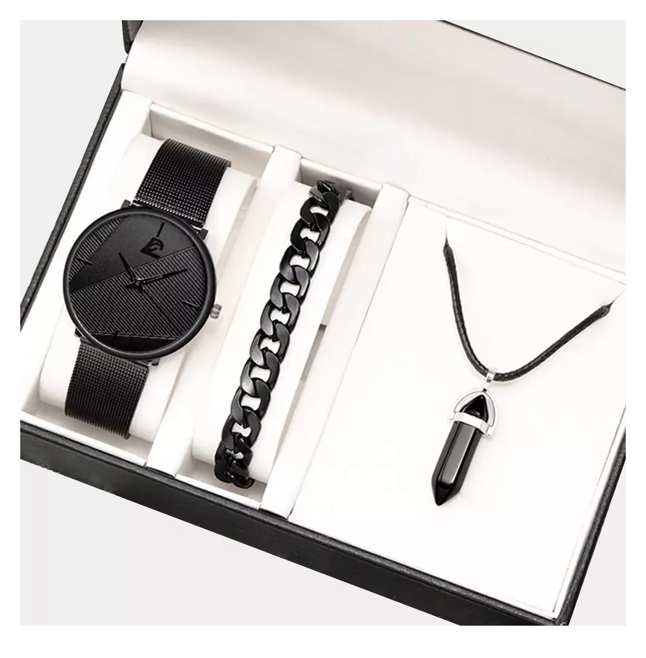 Foto 3 | Kit De Reloj 3 Piezas Minimalista A La Moda De Pulsera Y Collar Negro