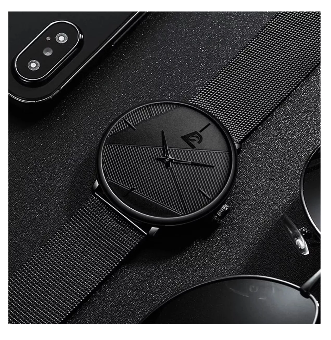 Foto 5 | Kit De Reloj 3 Piezas Minimalista A La Moda De Pulsera Y Collar Negro