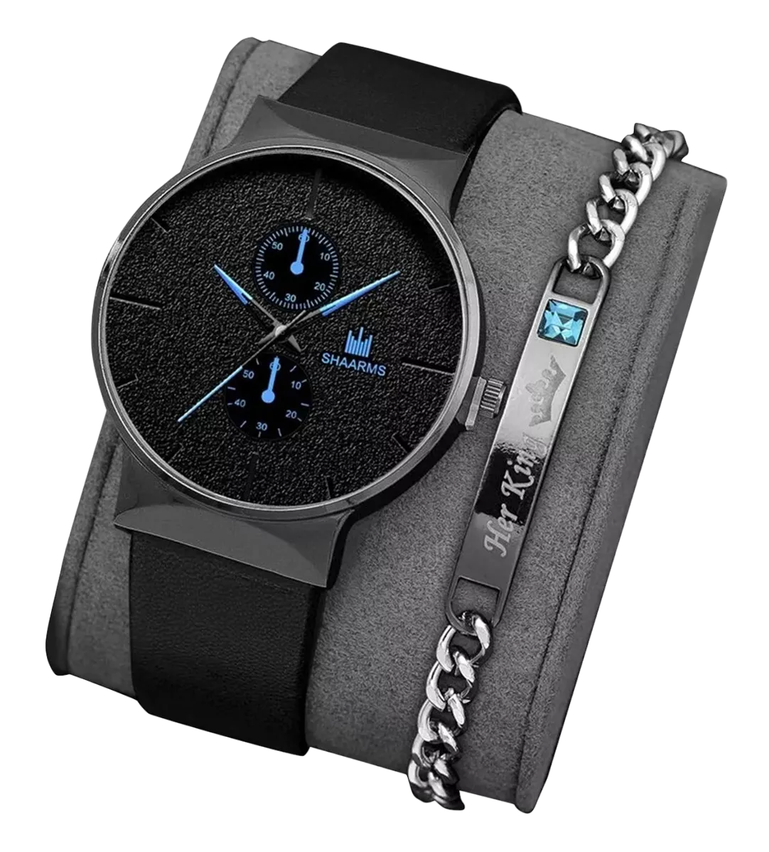 Set De Reloj Para Hombre De Cuarzo De Negocios Pulsera, Negro