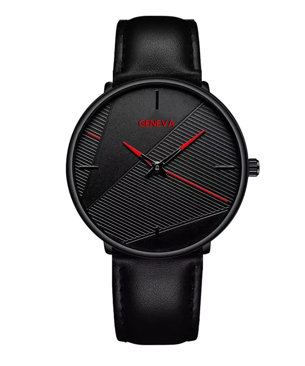 Reloj Para Hombre Y Dama Moda Casual Pulsera Negro Detalles Rojo