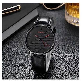 Foto 2 | Reloj Para Hombre Y Dama Moda Casual Pulsera Negro Detalles Rojo