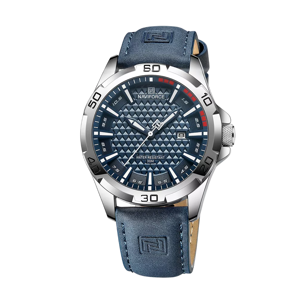 Reloj de Pulsera Naviforce Azul Casual Impermeable con Correa de Cuero para Hombre