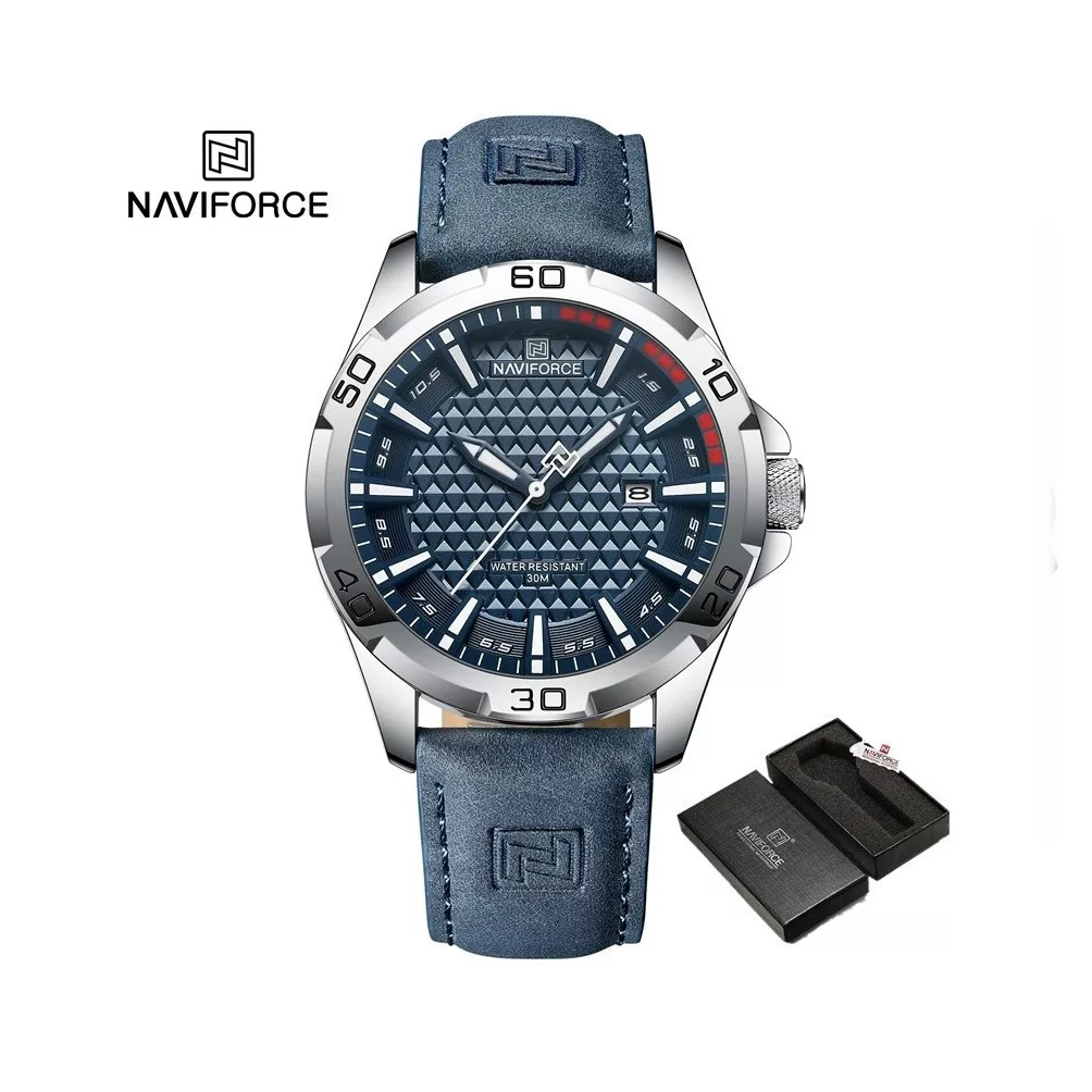 Foto 3 pulgar | Reloj de Pulsera Naviforce Azul Casual Impermeable con Correa de Cuero para Hombre
