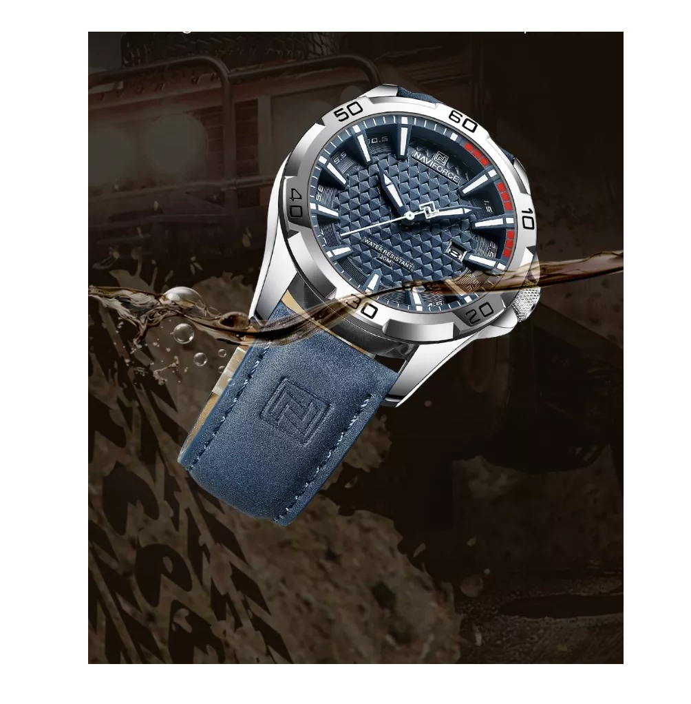 Foto 5 pulgar | Reloj de Pulsera Naviforce Azul Casual Impermeable con Correa de Cuero para Hombre