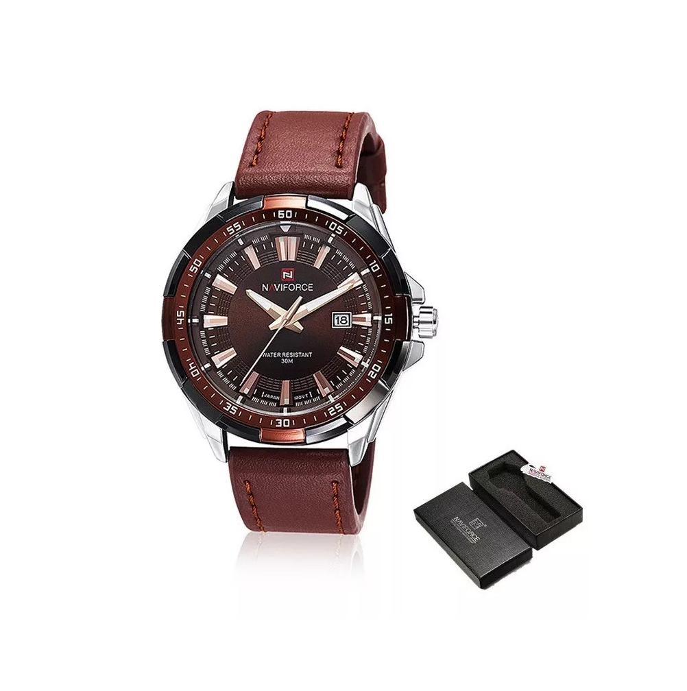 Foto 3 pulgar | Reloj Deportivo Naviforce Marrón Original de Cuarzo para Hombre