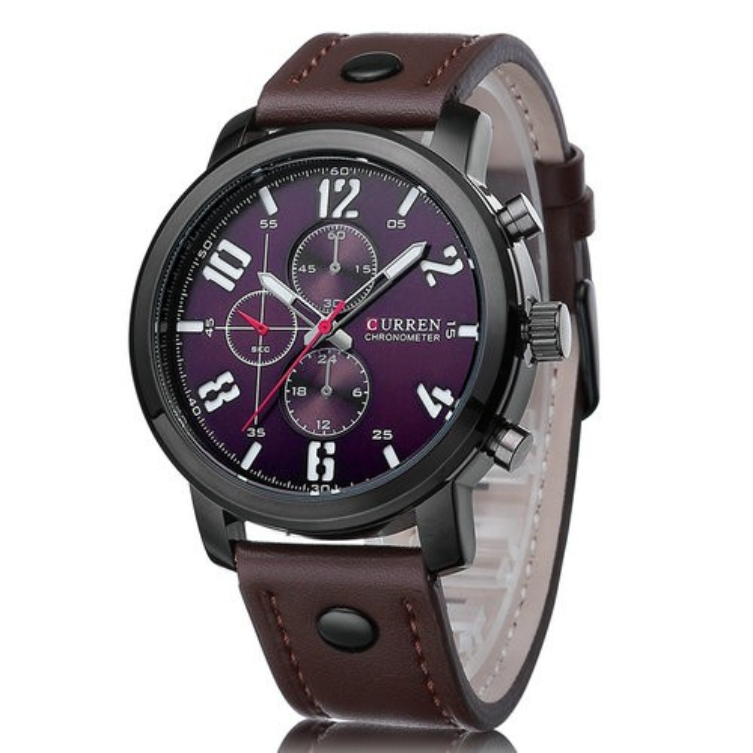 Reloj Curren 8106 con Caja de Acero Inoxidable Negro y Tablero Púrpura