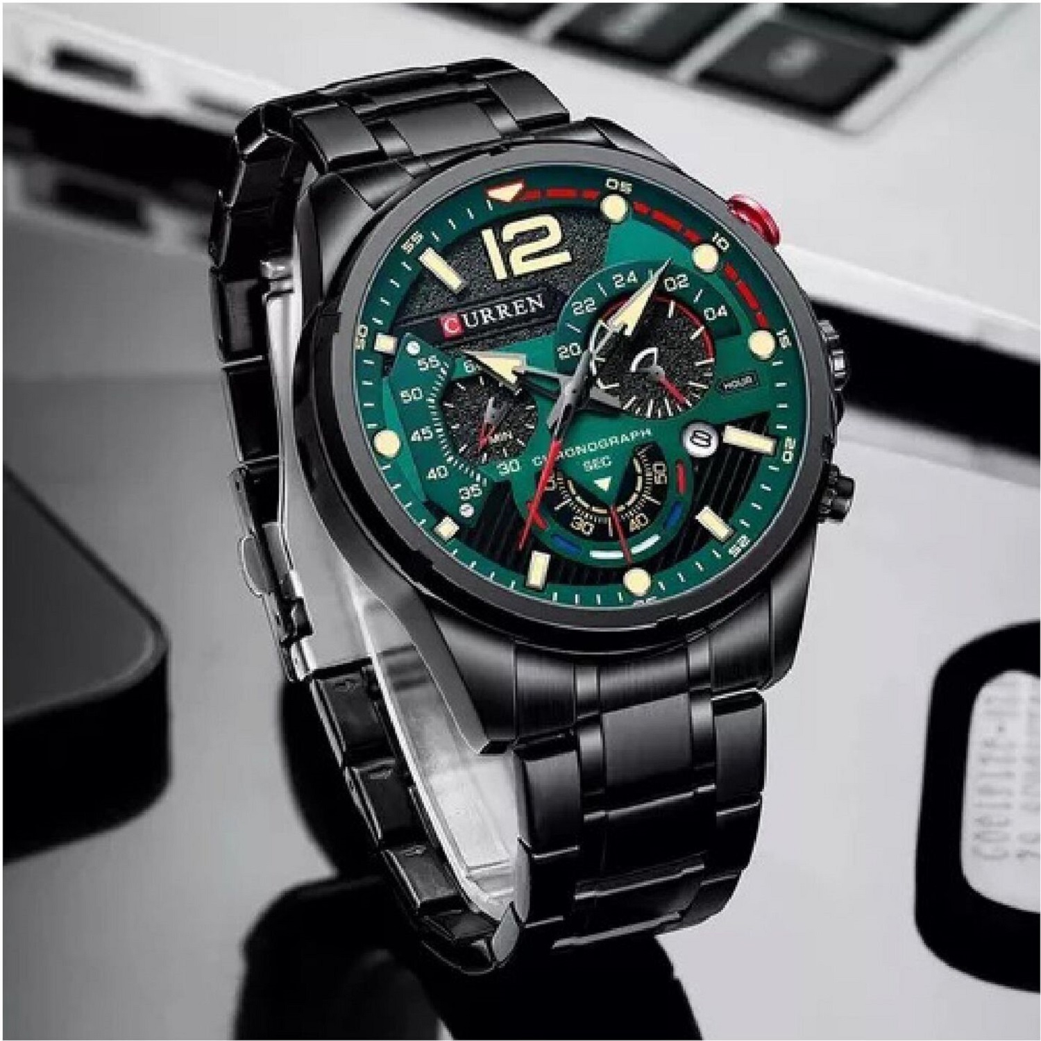 Foto 4 pulgar | Reloj Curren 8395 Kred330107 Con Caja De Acero Inoxidable Negro Y Tablero Verde