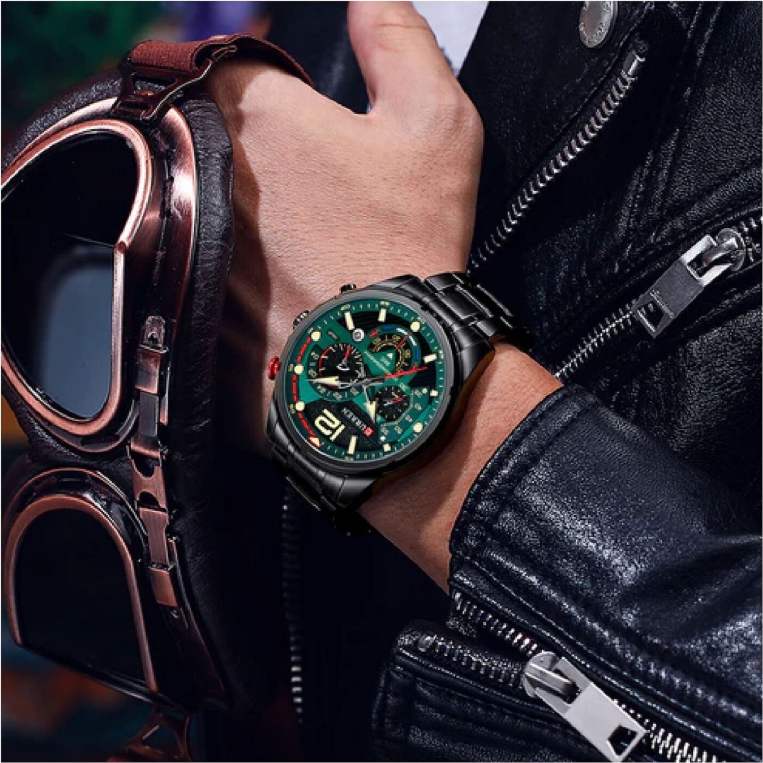 Foto 5 pulgar | Reloj Curren 8395 Kred330107 Con Caja De Acero Inoxidable Negro Y Tablero Verde