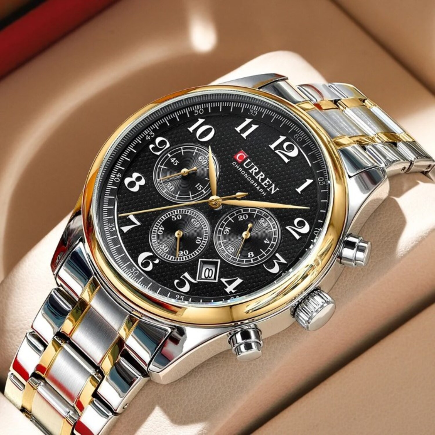 Foto 4 pulgar | Reloj Curren 8466 Kree2004 de Acero Inoxidable Plateado con Tablero Negro
