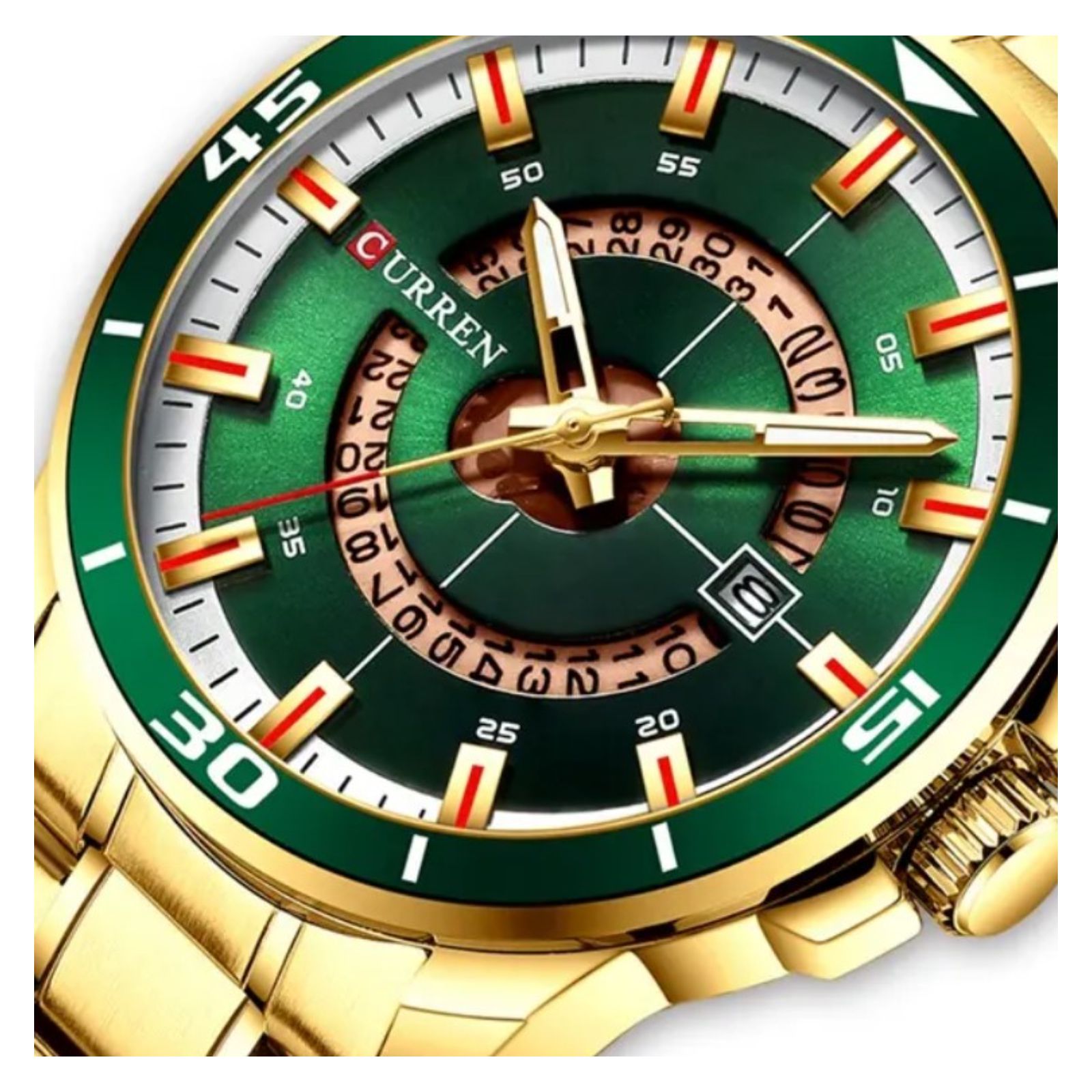 Foto 3 pulgar | Reloj Curren Krec7818 Dorado y Tablero Verde