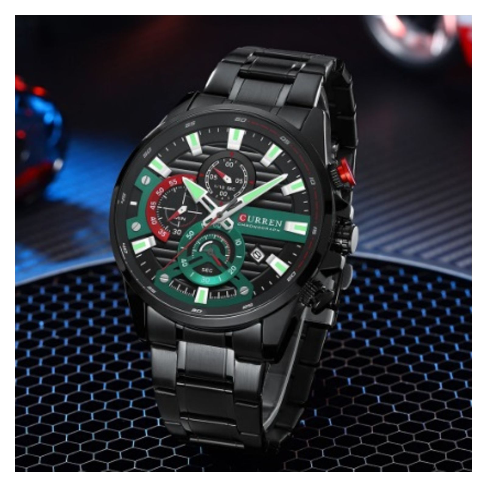 Foto 4 pulgar | Reloj Curren 8415 Kred610107 Con Caja De Acero Inoxidable Negra Y Tablero Negro