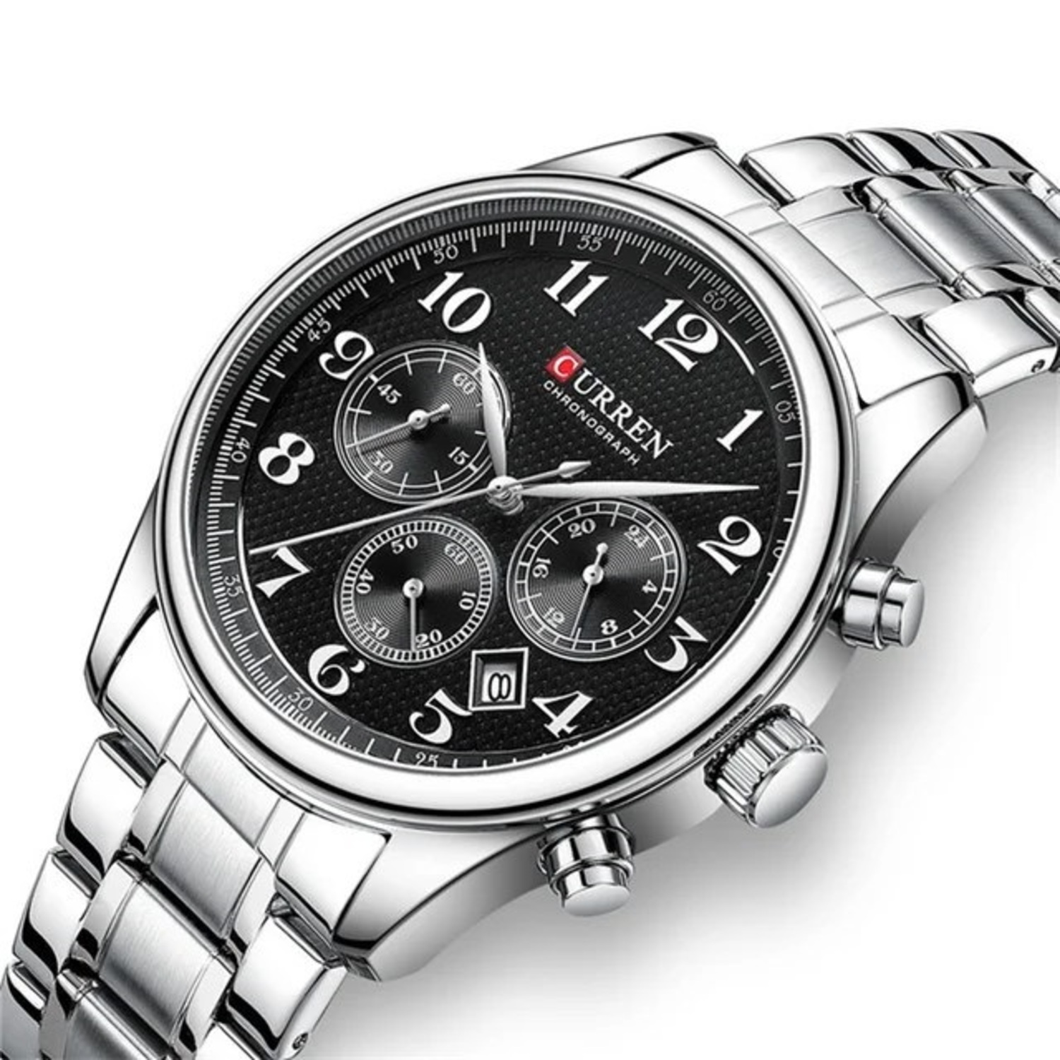 Foto 3 pulgar | Reloj Curren 8466 Kree2002 de Acero Inoxidable Plateado con Tablero Negro