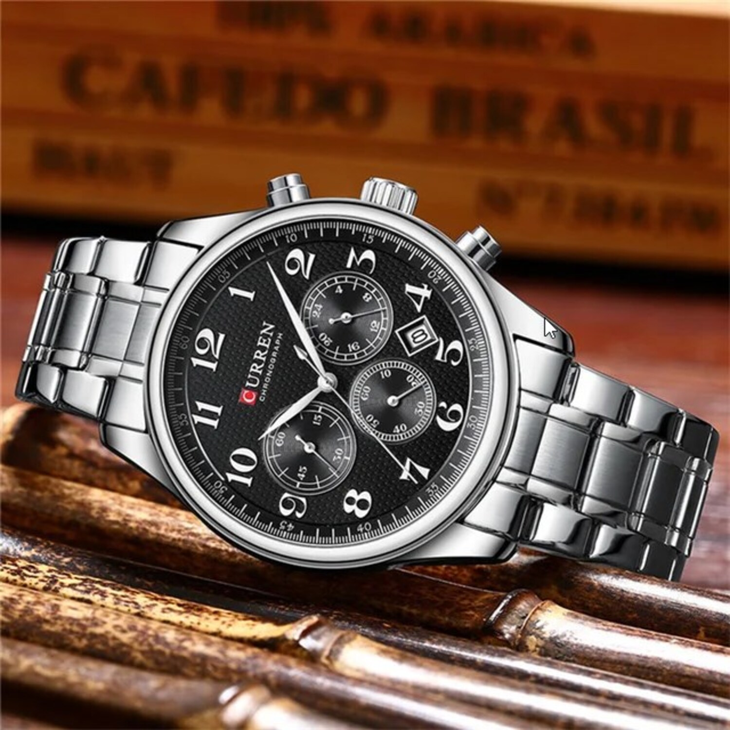 Foto 4 pulgar | Reloj Curren 8466 Kree2002 de Acero Inoxidable Plateado con Tablero Negro