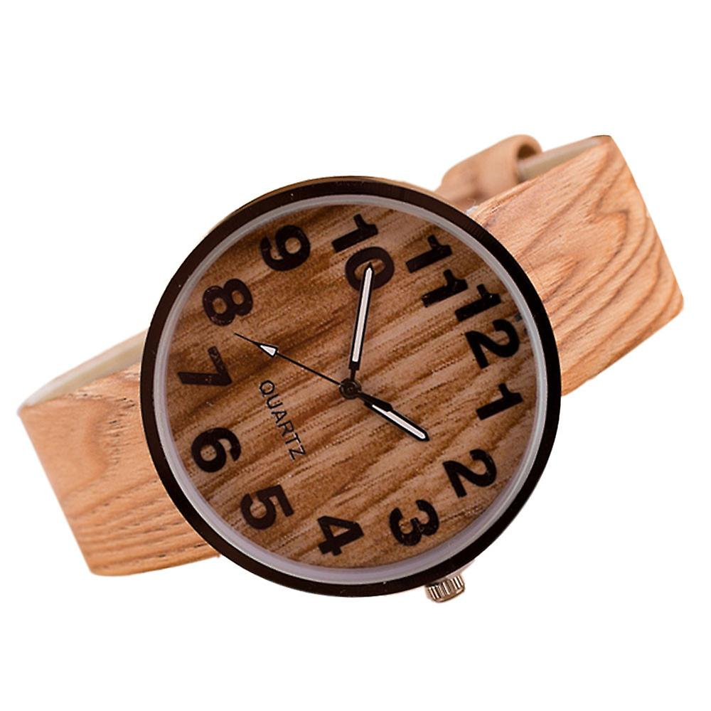 Reloj De Cuarzo De Cuero Granulado De Madera Estilo Huoguo Para Mujeres Y Hombres - Venta Internacional.