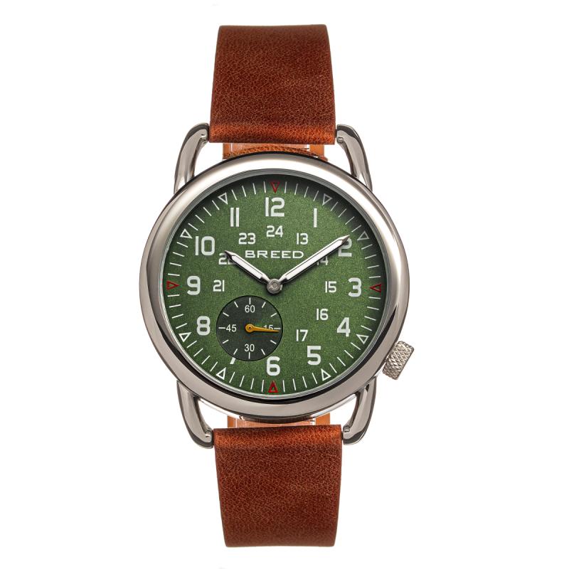 Correa De Piel Watch Breed Regulator Con Segunda Subesfera Marrón/verde - Venta Internacional.