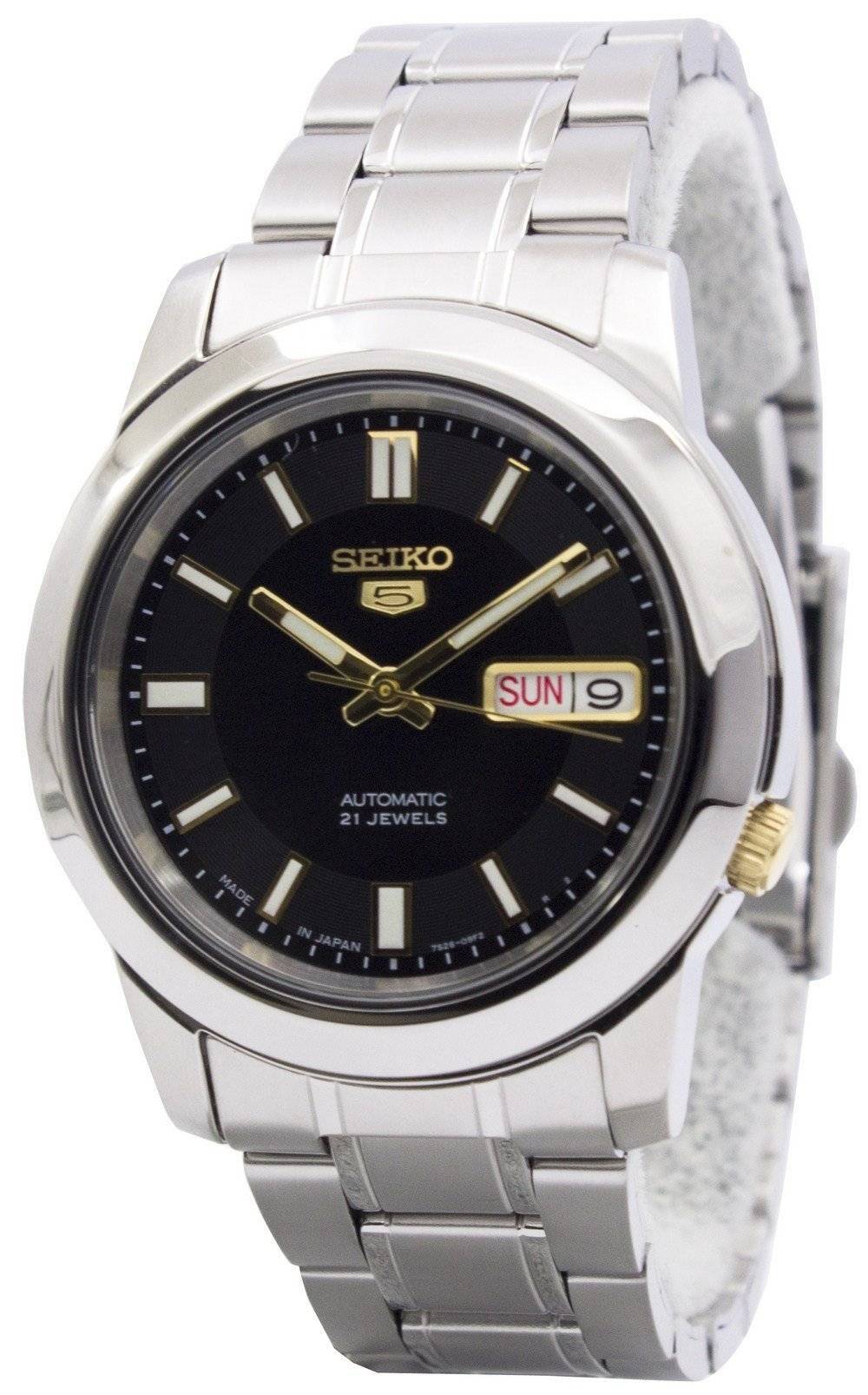 Reloj Seiko 5 Snkk17j1 Automático De 21 Joyas Con Esfera Negra De 30 M - Venta Internacional.
