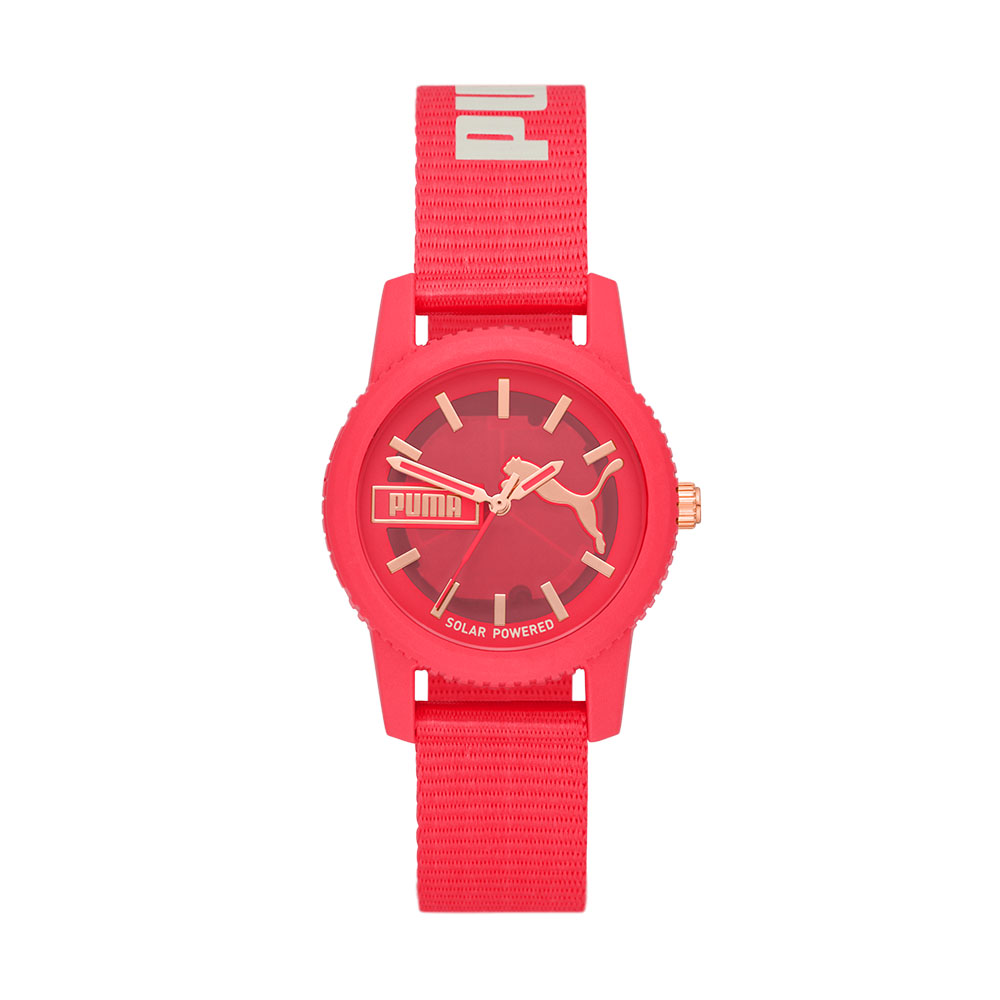 Reloj Puma Ultrafresh color Rosa de Dama Esfera Y Correa De Pro-Planet Textil Rosa Movimiento Solar Resistente Al Agu