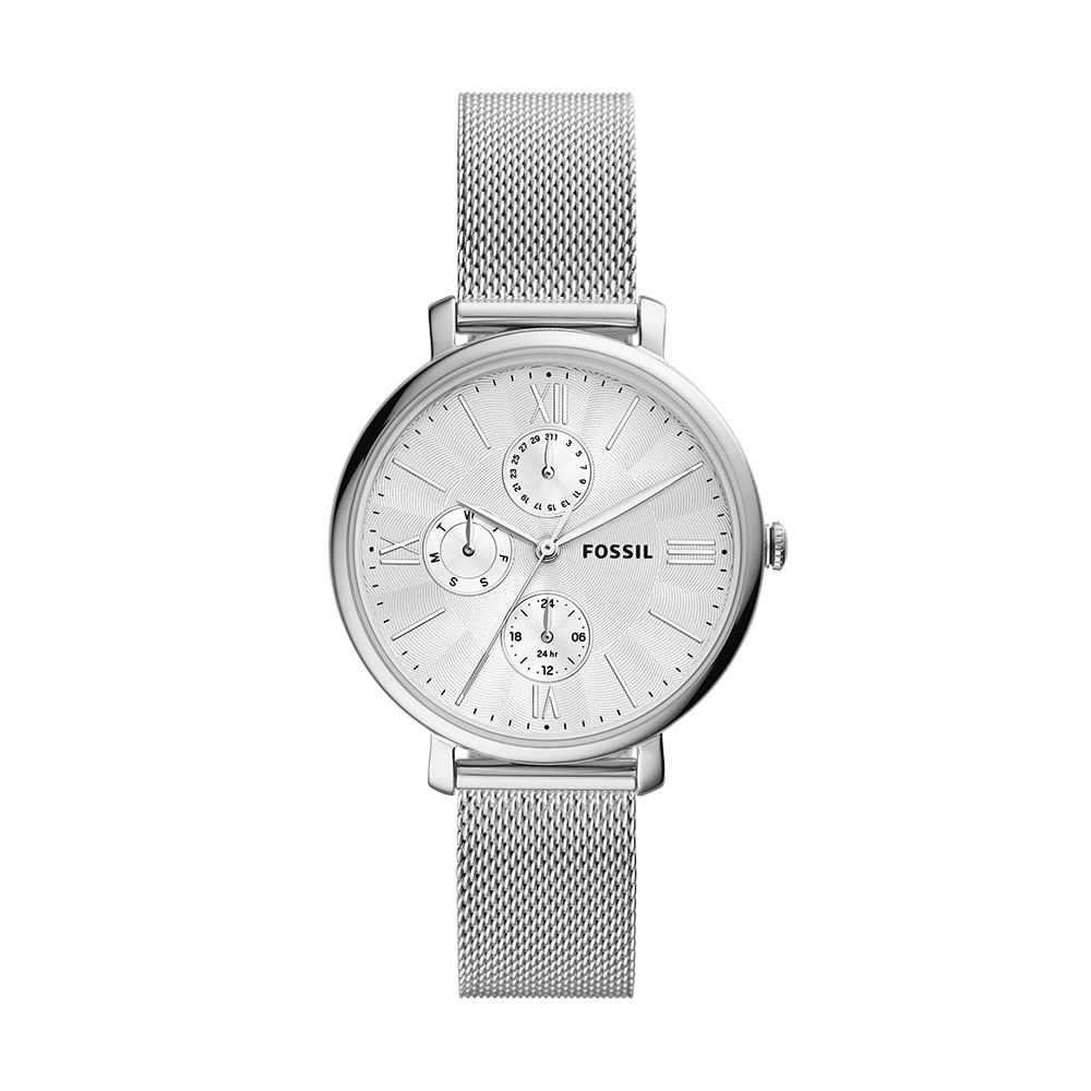 Reloj Fossil Jacqueline Color Plata 38 Mm Para Dama Esfera Plateada Malla De Acero Inoxidable, Resistente Al Agua 50m