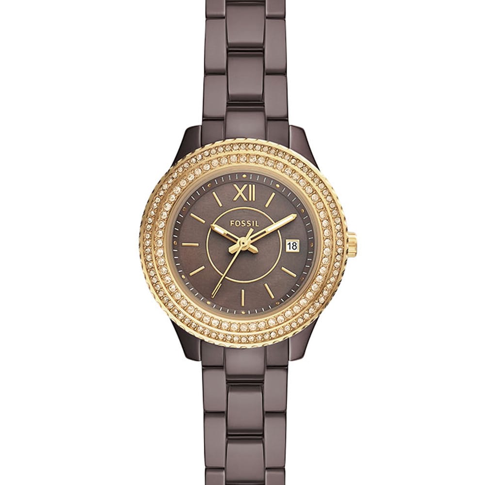 Reloj Fossil Stella Ce1122 Para Dama Esfera Marrón Brillante, Brazalete De Cerámica, Resistente Al Agua 50m $3,719