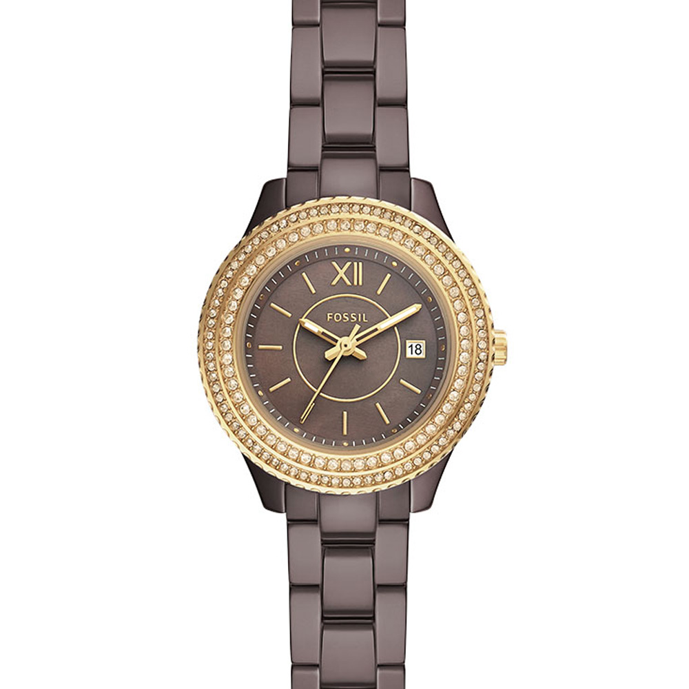 Foto 2 pulgar | Reloj Fossil Stella Ce1122 Para Dama Esfera Marrón Brillante, Brazalete De Cerámica, Resistente Al Agua 50m