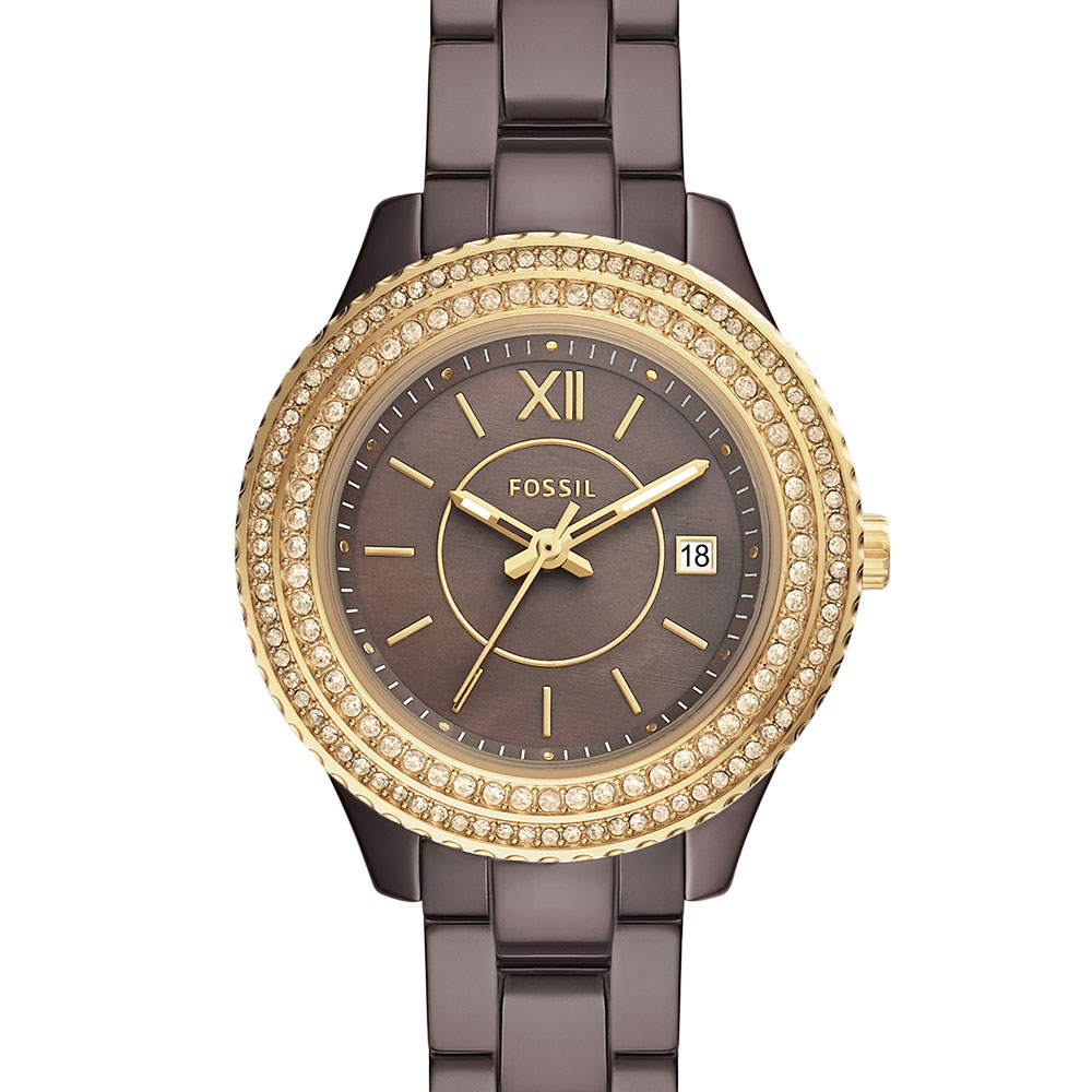 Foto 3 pulgar | Reloj Fossil Stella Ce1122 Para Dama Esfera Marrón Brillante, Brazalete De Cerámica, Resistente Al Agua 50m