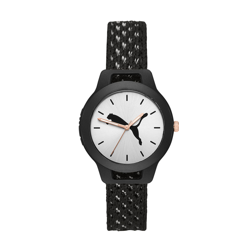 Reloj Puma Reset V1 Negro Correa De Nylon Negro Carátula Plateada Analógico para Dama