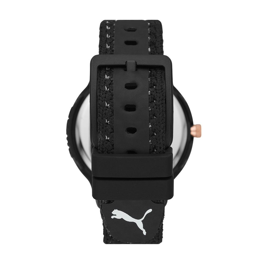 Foto 4 pulgar | Reloj Puma Reset V1 Negro Correa De Nylon Negro Carátula Plateada Analógico para Dama