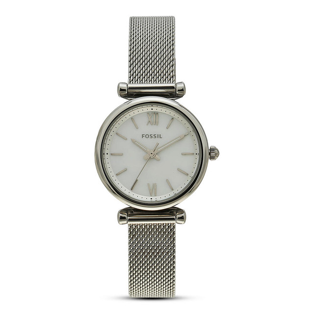 Reloj Fossil Carlie Es4432 color Plata Análogo 29mm con Pulsera de Malla para Dama