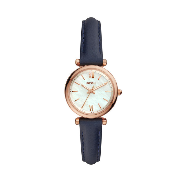 Reloj Fossil Carlie Es4502 Oro Rosado con Correa de Piel Azul para Mujer