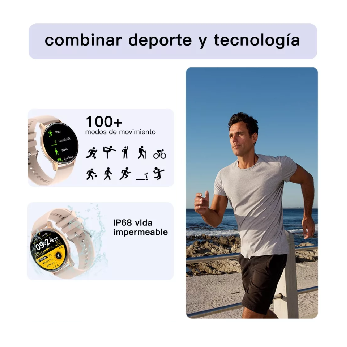 Foto 4 pulgar | Reloj Inteligente con Temperatura Smartwatch Beige Bisel Rosa