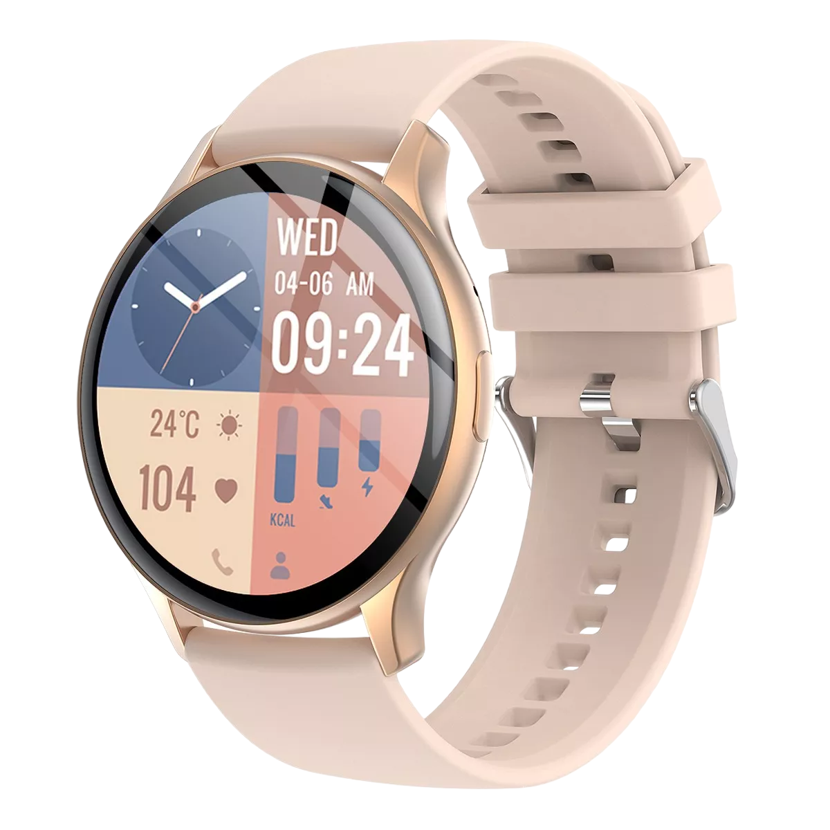 Foto 2 pulgar | Reloj Inteligente Mujer Con Temperatura Smartwatch Beige Bisel Rosa