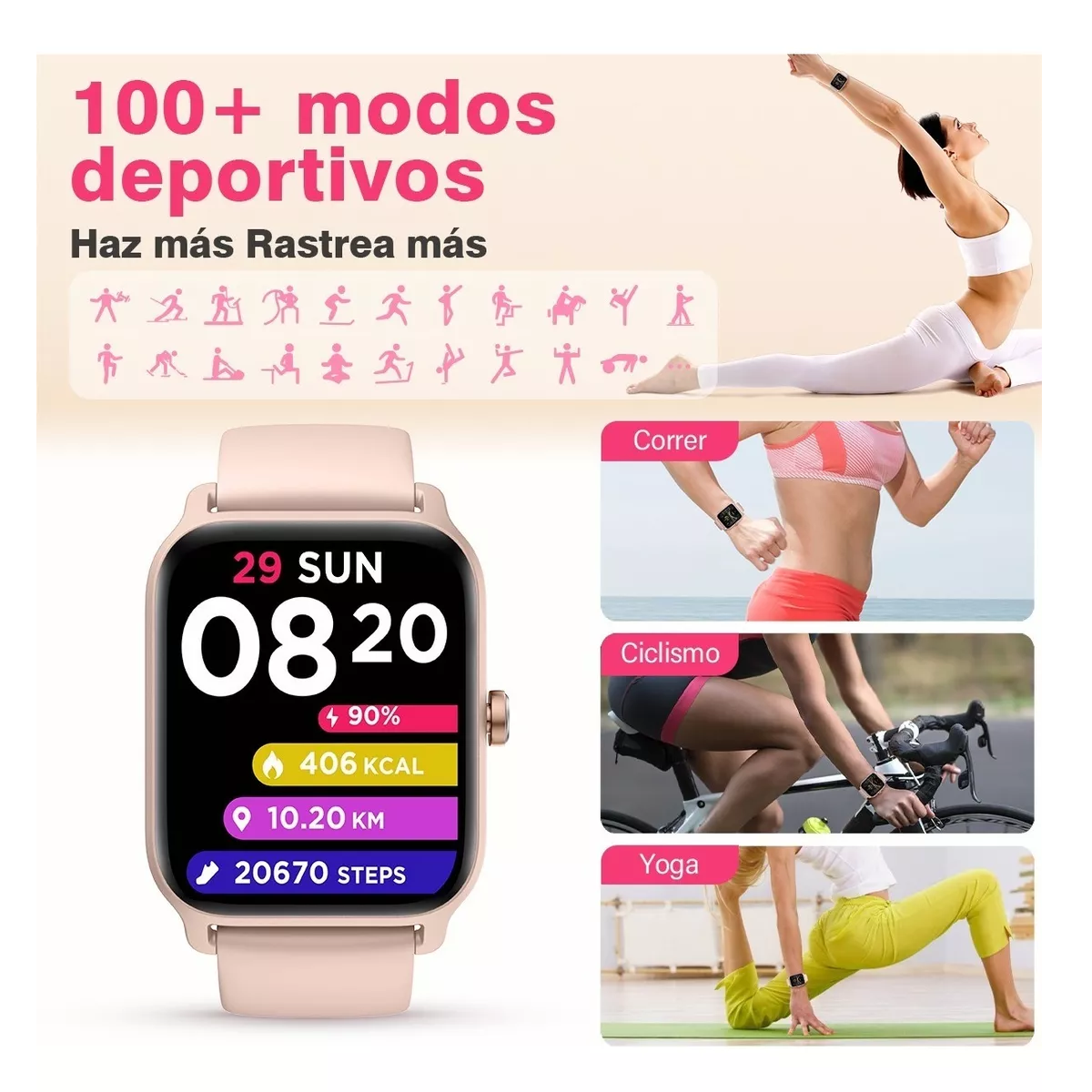 Foto 4 pulgar | Smartwatch 1.8'' Reloj Inteligente con Bluetooth Rosa