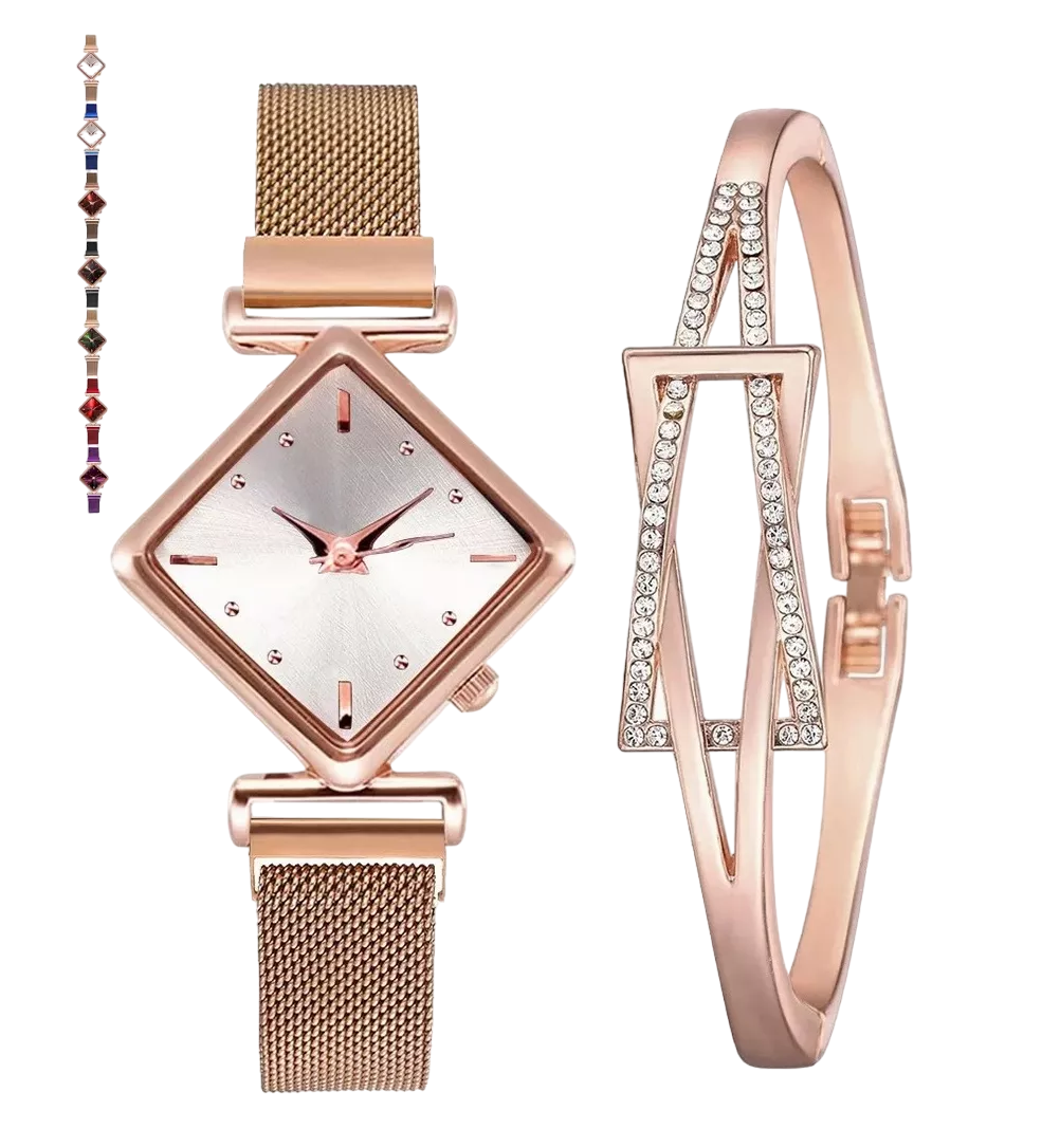 Pulsera De Reloj Con Rombos Superficie Blanca De Oro Rosa