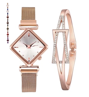 Foto 1 | Pulsera De Reloj Con Rombos Superficie Blanca De Oro Rosa
