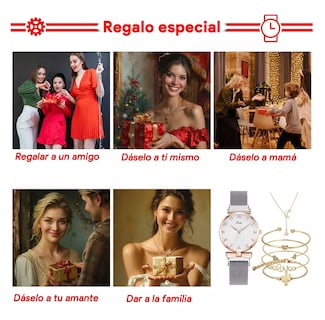 Foto 4 | Reloj De Cuarzo Plata Para Mujer Con Juego De Collar Y Pulseras Dorado