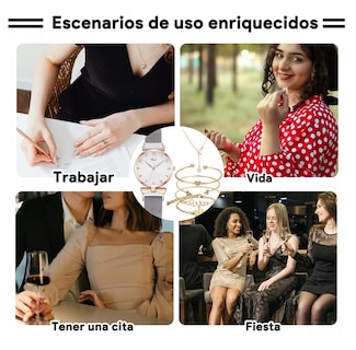 Foto 5 | Reloj De Cuarzo Plata Para Mujer Con Juego De Collar Y Pulseras Dorado