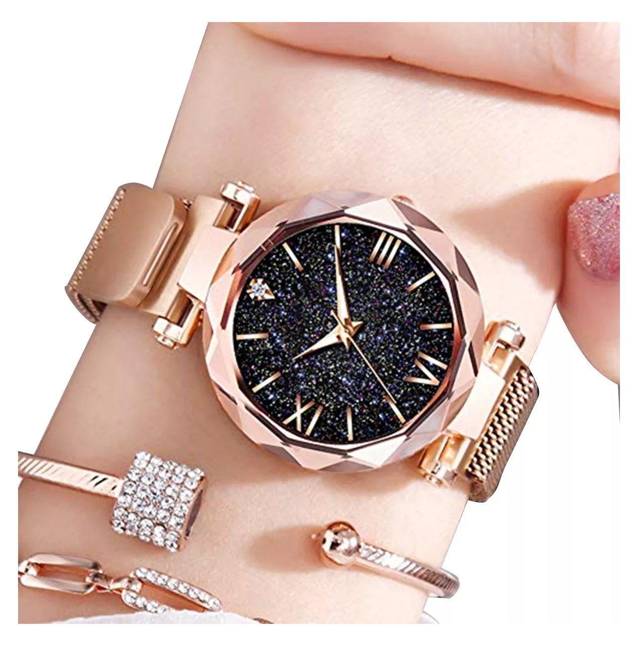 Foto 5 | Kit Reloj De Iman Geneva Pulsera Caja De Regalo Clásico 5 Pzs Oro Rosa