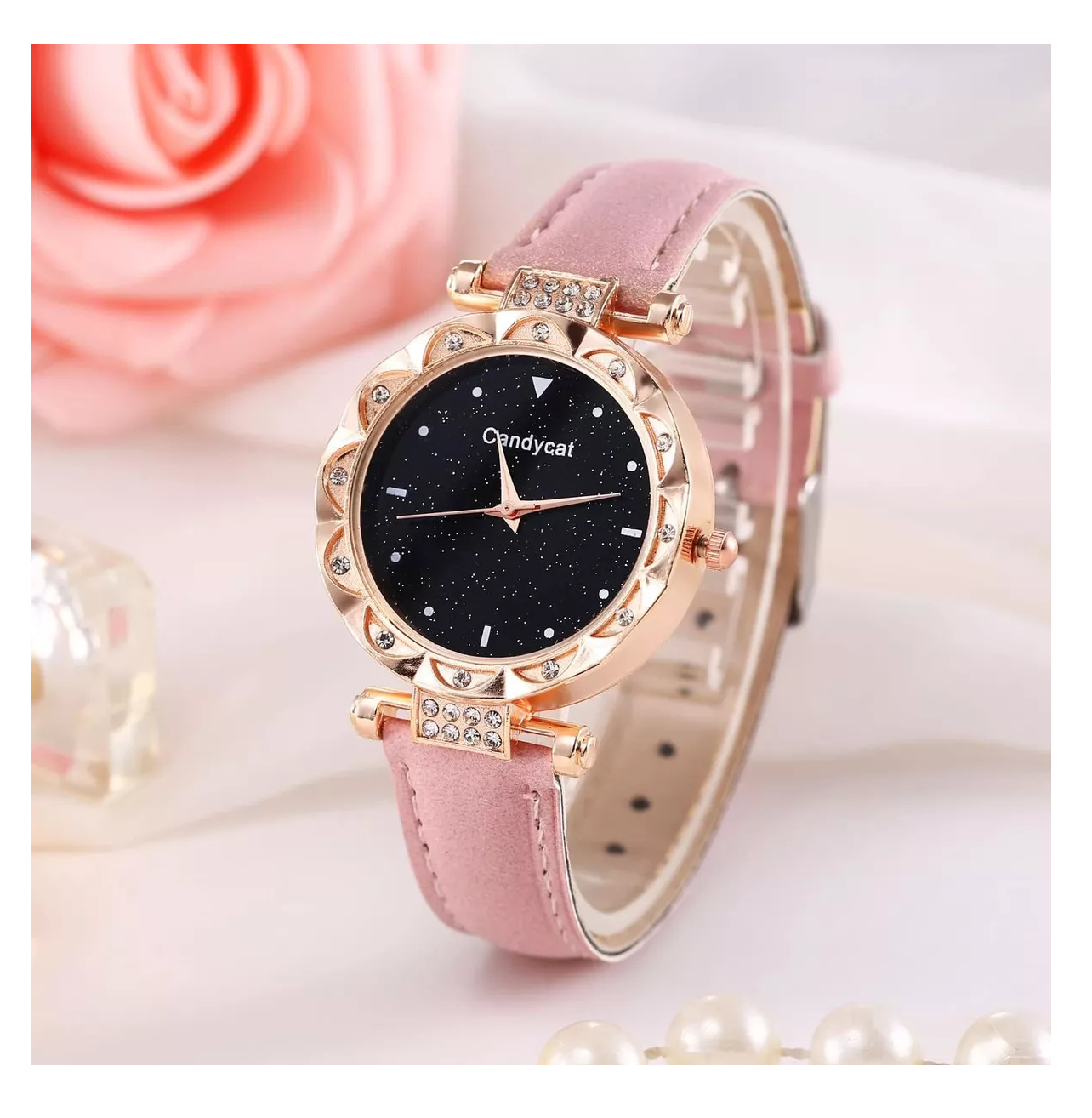 Foto 4 pulgar | Reloj De Pulsera De Cuarzo Para Mujer Con Pulsera Estrellado Reloj Rosa Pulcera Oro Rosa