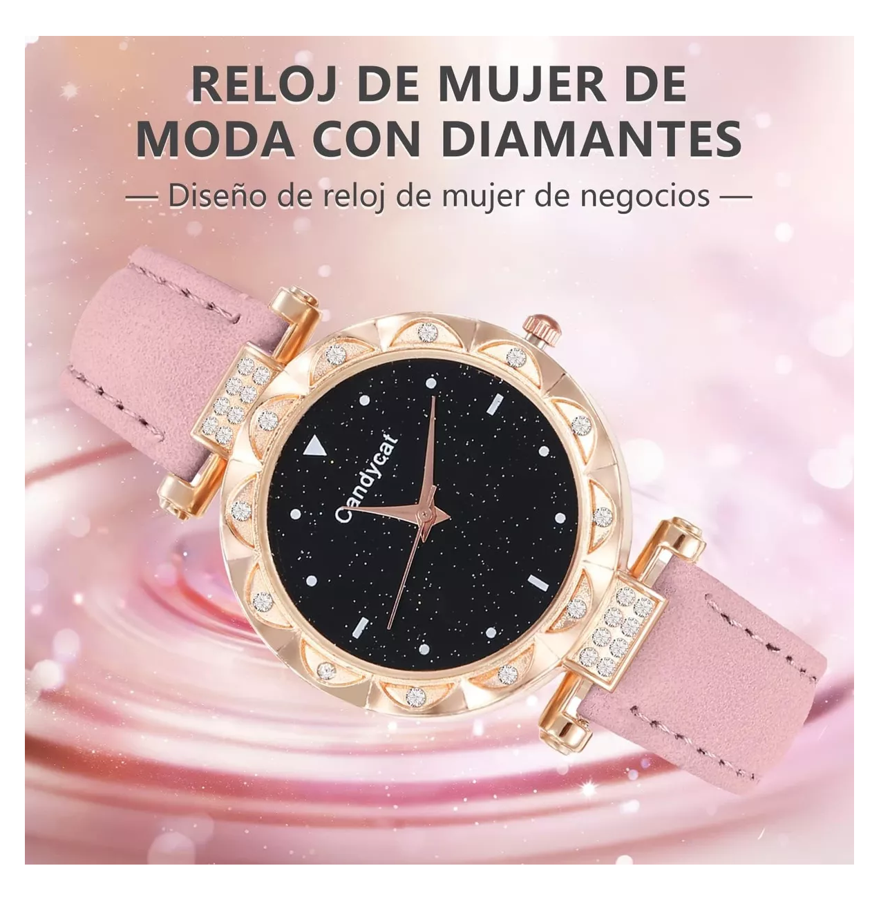 Foto 6 pulgar | Reloj De Pulsera De Cuarzo Para Mujer Con Pulsera Estrellado Reloj Rosa Pulcera Oro Rosa