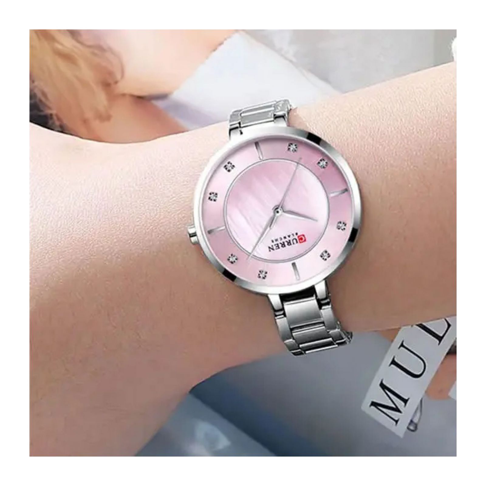 Foto 5 pulgar | Reloj Curren 9051 Krec6119 Caja De Acero Inoxidable Tono Plateado Y Tablero Rosado