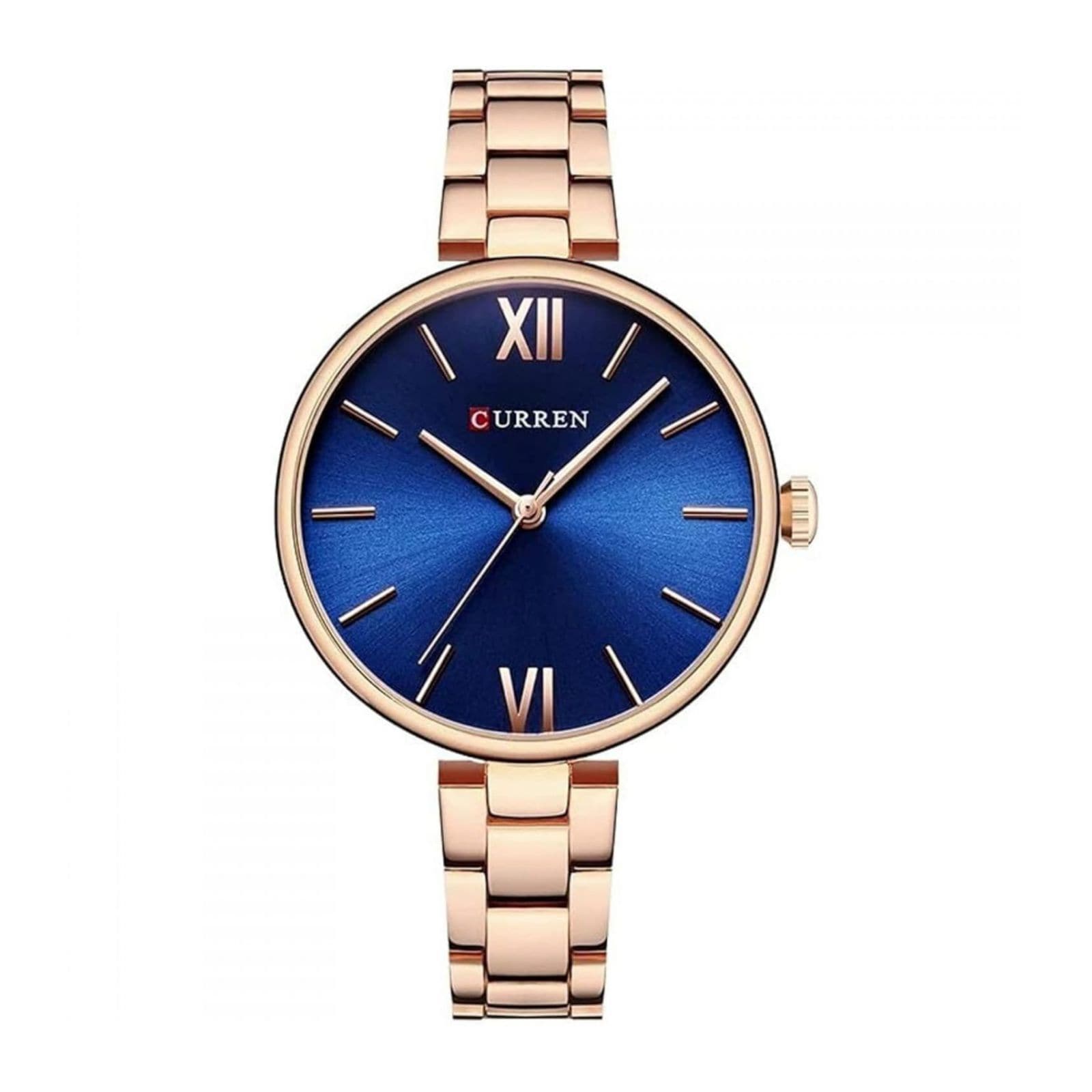 Curren 9017 Kreb712003 Caja De Aleación Tono Oro Rosa Y Tablero Azul $499