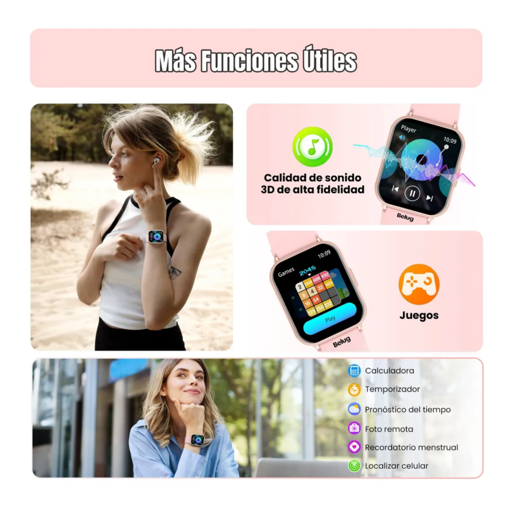 Foto 4 pulgar | Smartwatch Reloj Inteligente Belug  Rosa