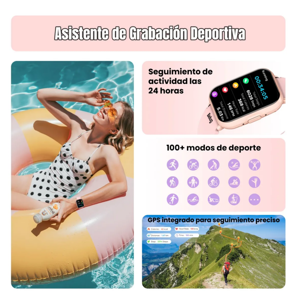 Foto 5 pulgar | Smartwatch Reloj Inteligente Belug  Rosa