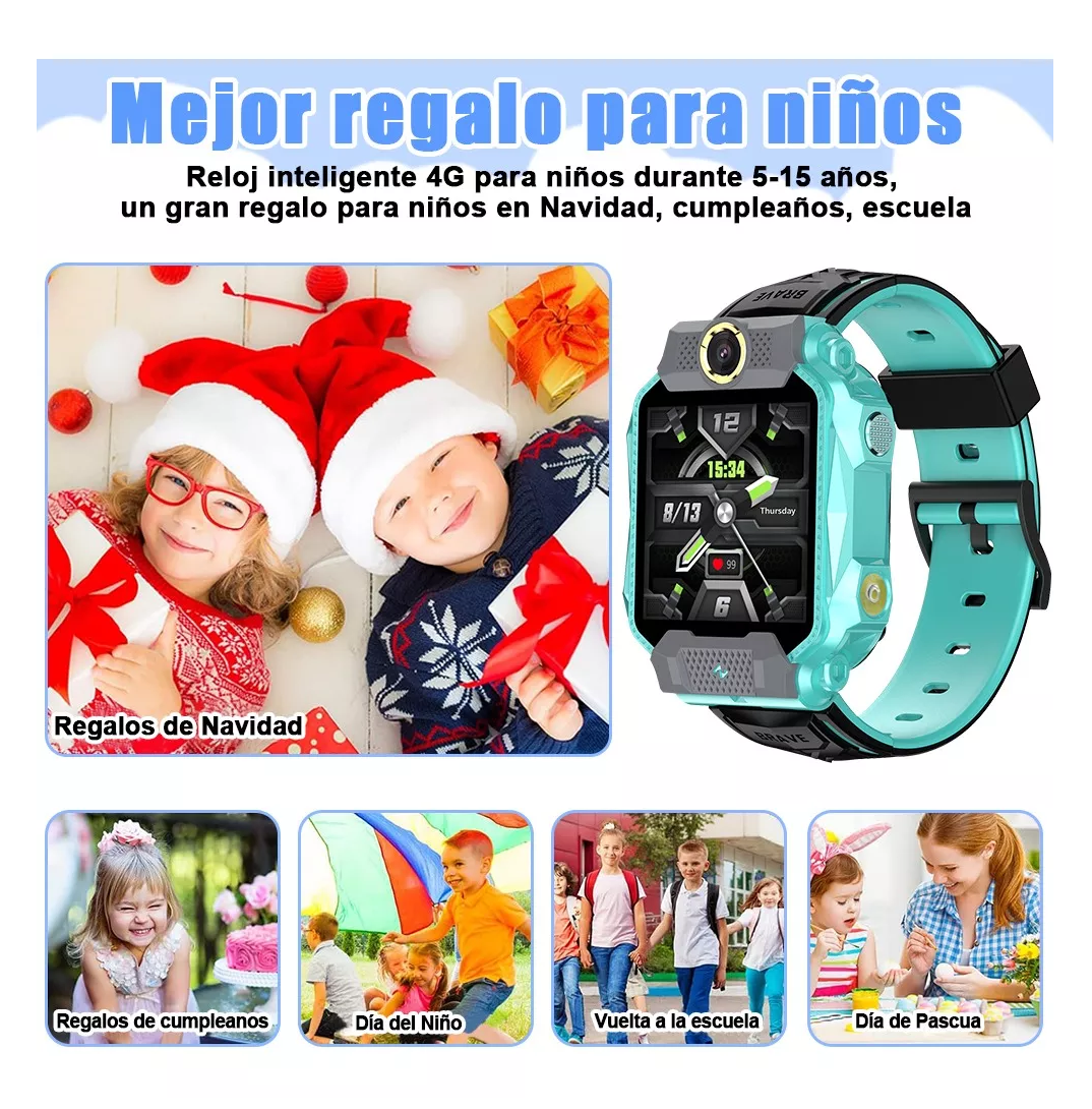 Foto 3 pulgar | Reloj Inteligente para Niño 4g Gps Wifi Verde