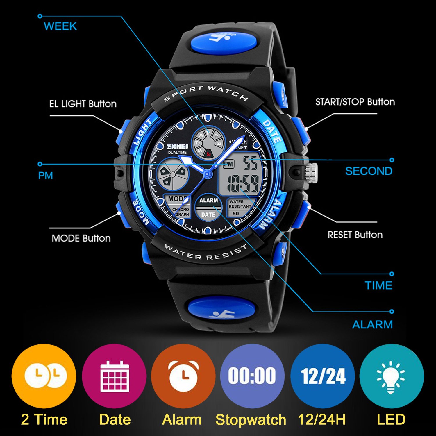 Foto 6 | Venta Internacional - Reloj Viliysun Kid Sport, 50 M, Resistente Al Agua, Con Alarma Led Y Cronómetro