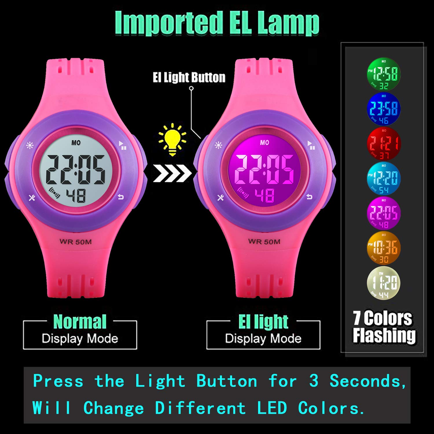 Foto 5 pulgar | Venta Internacional - Reloj Uswat Kids Sports Led Impermeable Con Alarma, 50 M