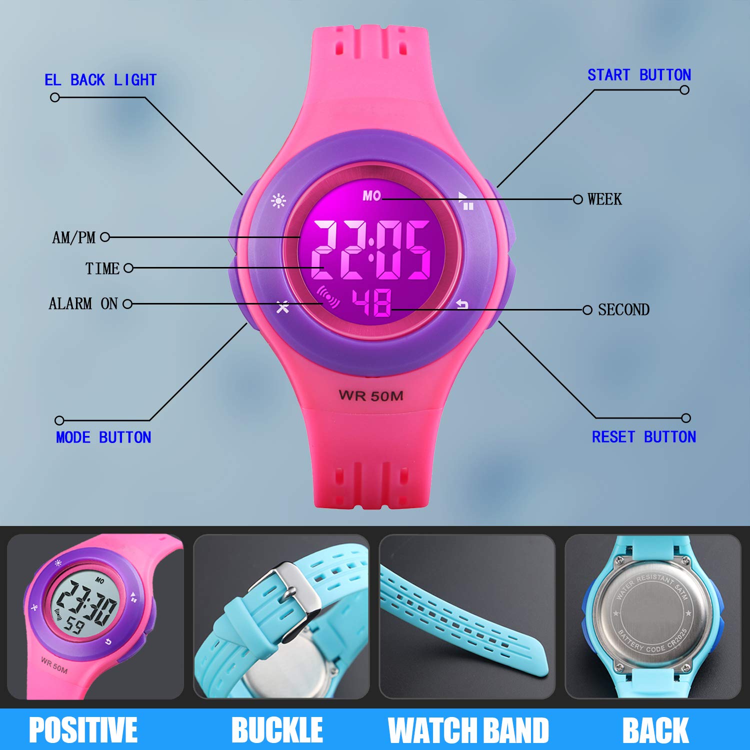 Foto 6 pulgar | Venta Internacional - Reloj Uswat Kids Sports Led Impermeable Con Alarma, 50 M