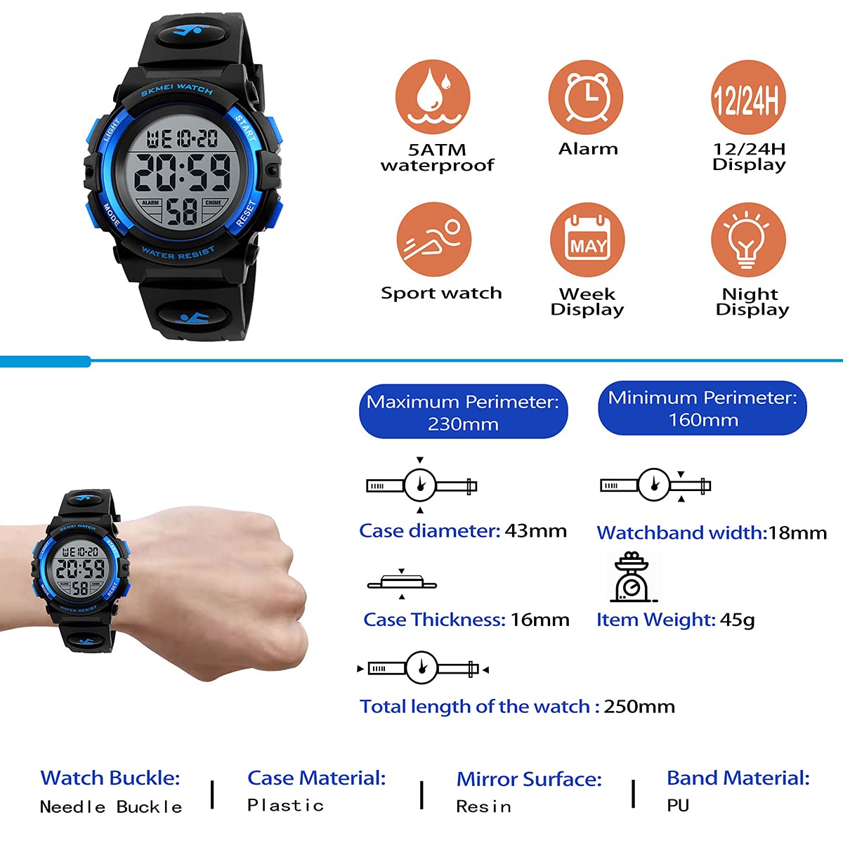 Foto 7 | Venta Internacional - Reloj Infantil Veiley 01-blue 50 m Impermeable con Alarma para Niños