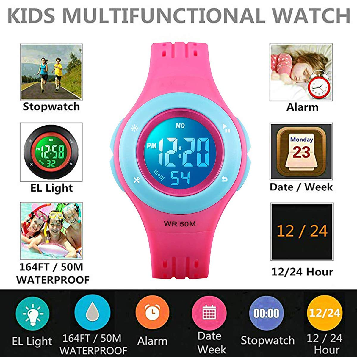 Foto 6 pulgar | Venta Internacional - Reloj Digital Para Niños Anloo, 50 M, Con Alarma, Cronómetro Impermeable