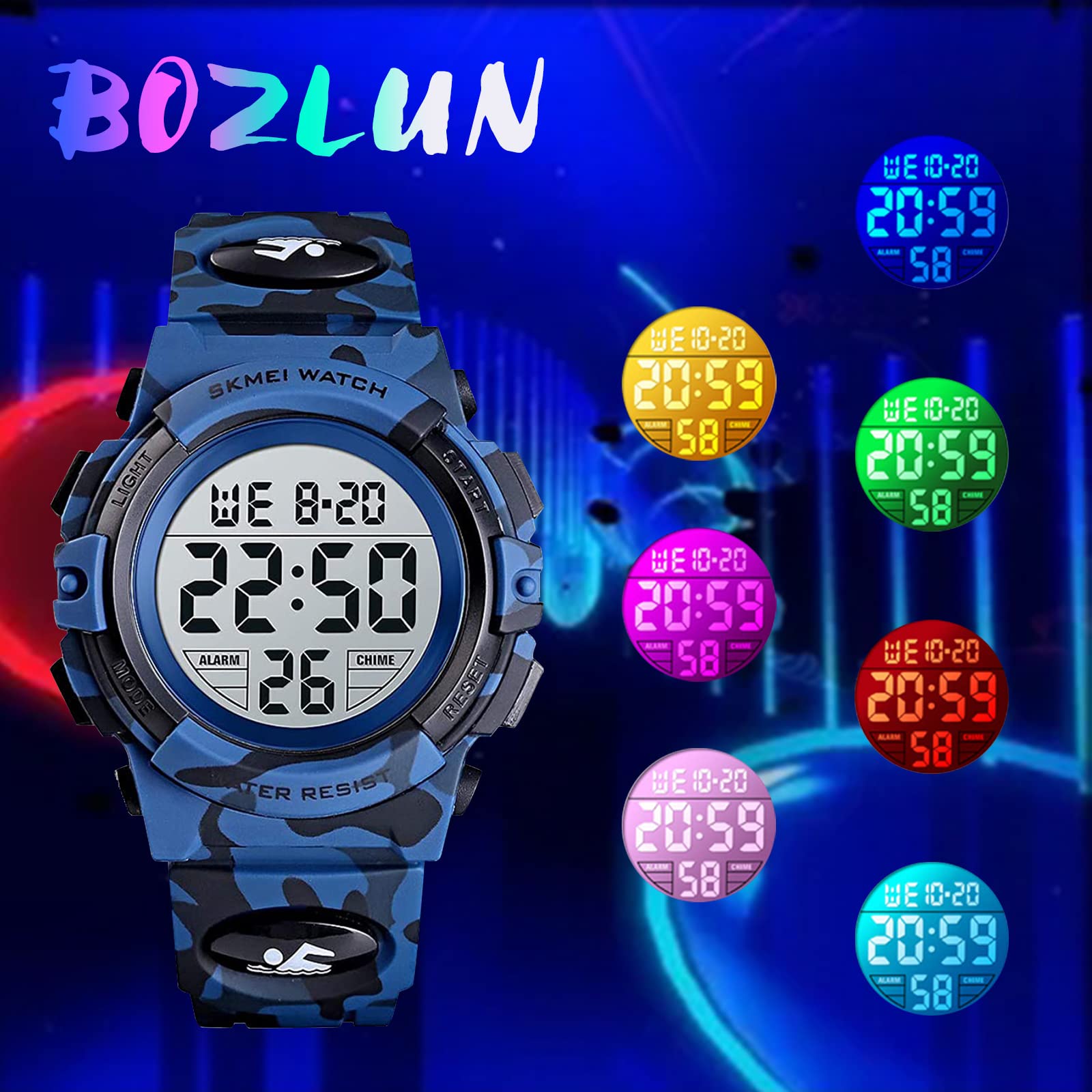 Foto 3 pulgar | Venta Internacional - Reloj Bozlun, Camuflaje Digital Para Niños, Azul, 50 M, Resistente Al Agua